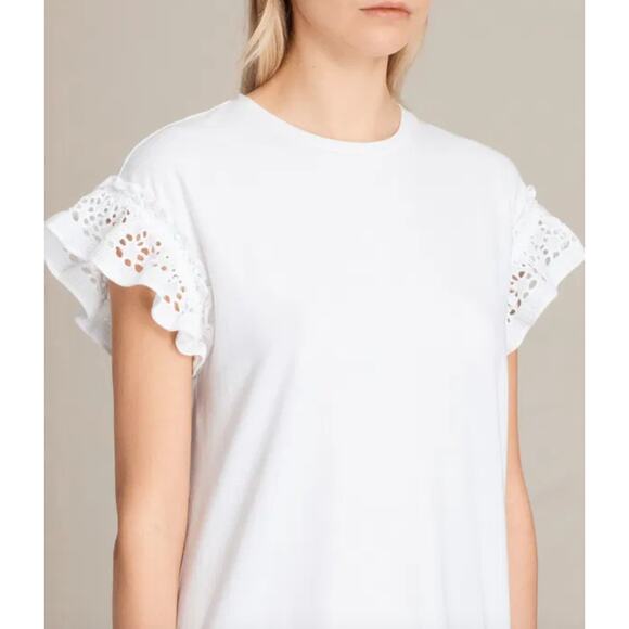 AllSaints White Cotton Trixi Ruffle Sleeve T-Shirt Dress Size Medium - Picture 3 of 7
